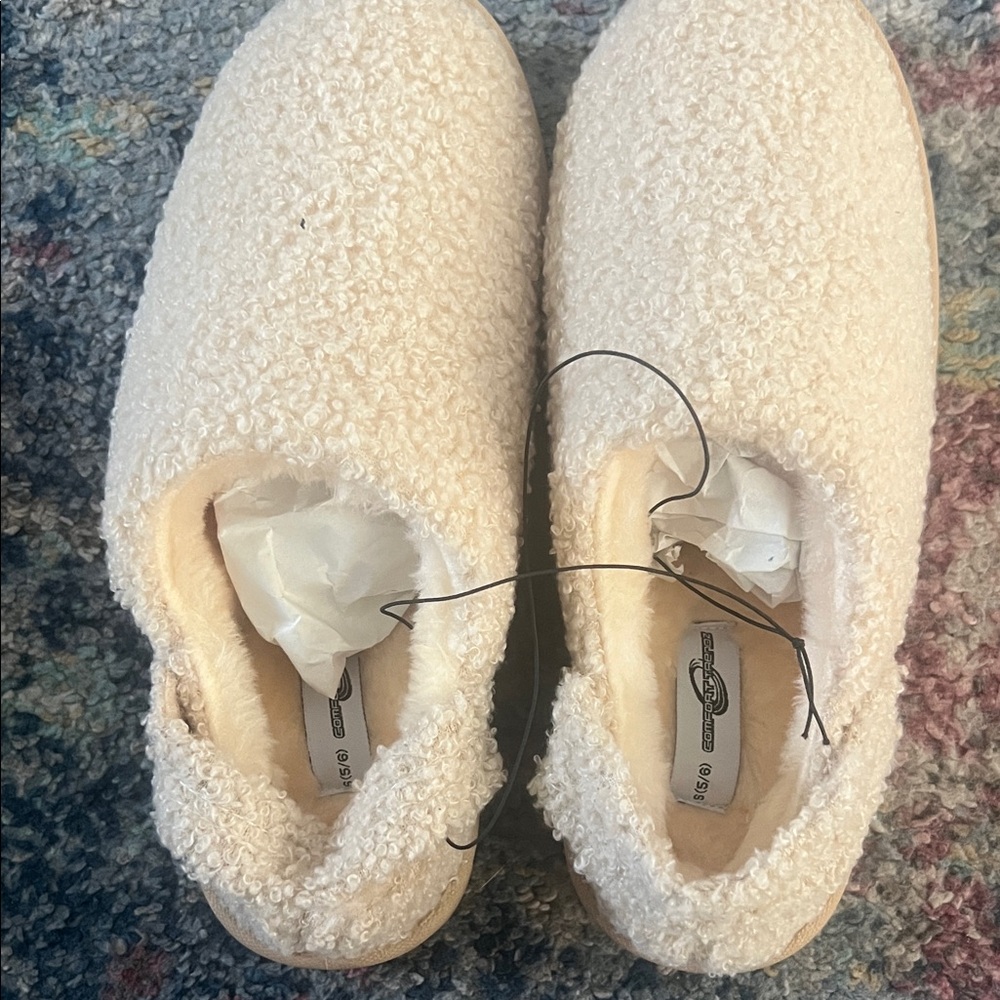 Cream Fuzzy Slip-On Shoes